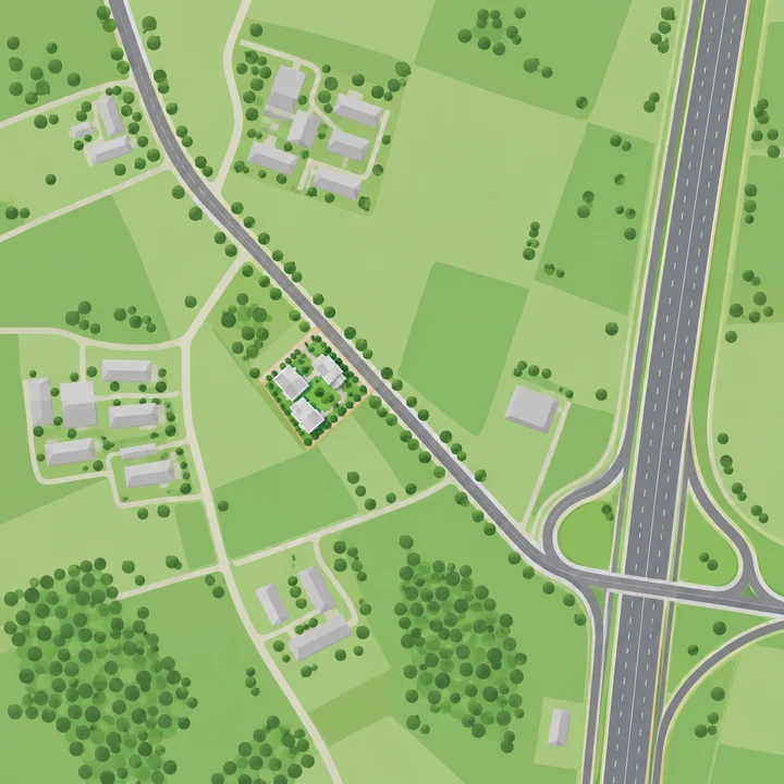 Vaswani Bagalur location view, a schematic of the site beside a road